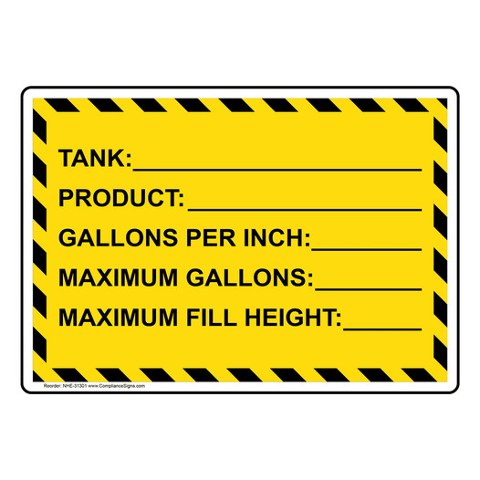 Tank: ____ Product: ____ Gallons Per Inch:____ Sign NHE-31301