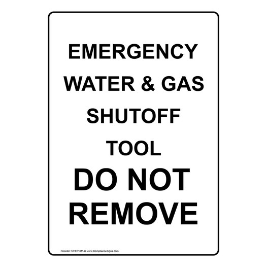 Portrait Emergency Water And Gas Shutoff Tool Sign NHEP-31149
