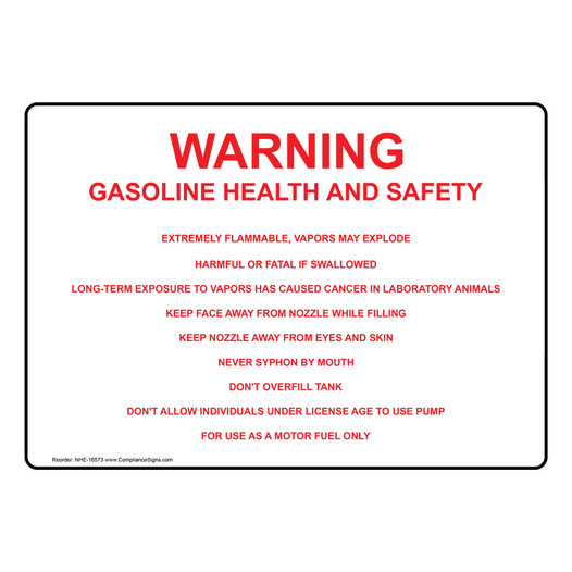 Warning Gasoline Health And Safety Extremely Flammable Sign NHE-16573
