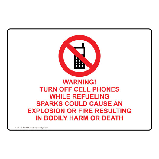 Warning! Turn Off Cell Phones While Sign With Symbol NHE-31203