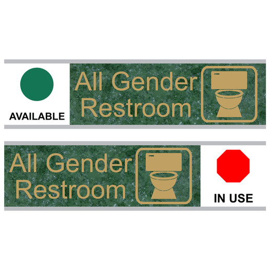 Verde All Gender Restroom (Available/In Use) Sliding Engraved Sign EGRE-25524-SYM-SLIDE_Gold_on_Verde