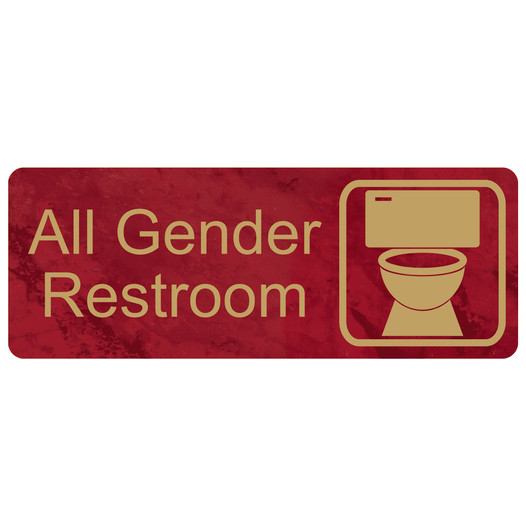 Port Wine Engraved All Gender Restroom Sign with Symbol EGRE-25524-SYM_Gold_on_PortWine