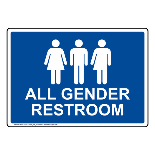 Blue All Gender Restroom Sign With Symbol RRE-25290-White_on_Blue