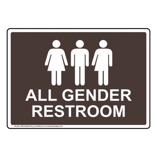 Dark Brown All Gender Restroom Sign With Symbol RRE-25290-White_on_DarkBrown