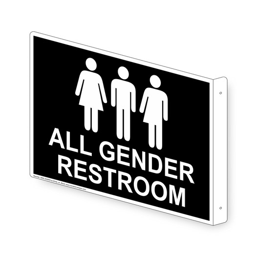 Projection-Mount Black ALL GENDER RESTROOM Sign With Symbol