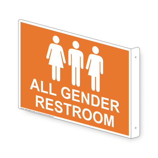 Projection-Mount Orange ALL GENDER RESTROOM Sign With Symbol RRE-25290Proj-White_on_Orange