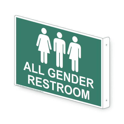 Projection-Mount Pine Green ALL GENDER RESTROOM Sign With Symbol RRE-25290Proj-White_on_PineGreen