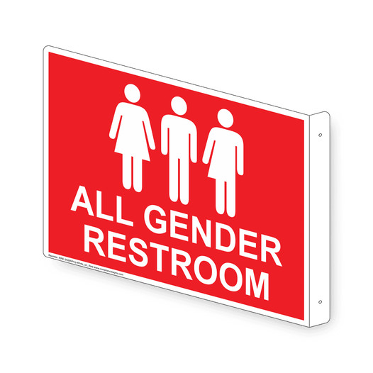 Projection-Mount Red ALL GENDER RESTROOM Sign With Symbol RRE-25290Proj-White_on_Red