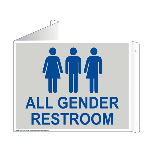 Pearl Gray Triangle-Mount ALL GENDER RESTROOM Sign With Symbol