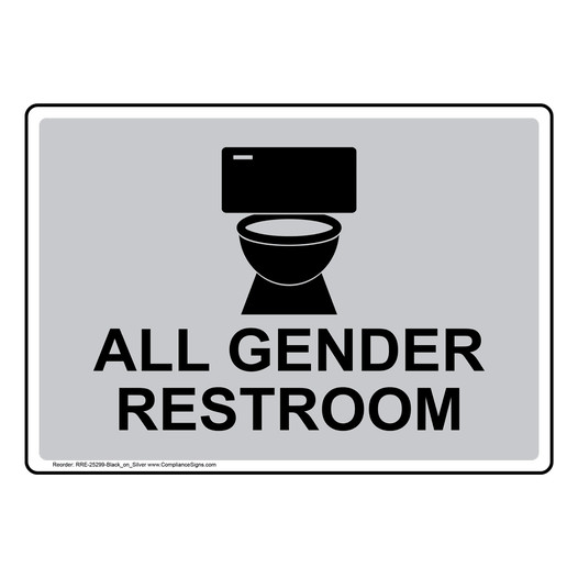 Silver Accessible All Gender Restroom Sign With Symbol RRE-25299-Black_on_Silver