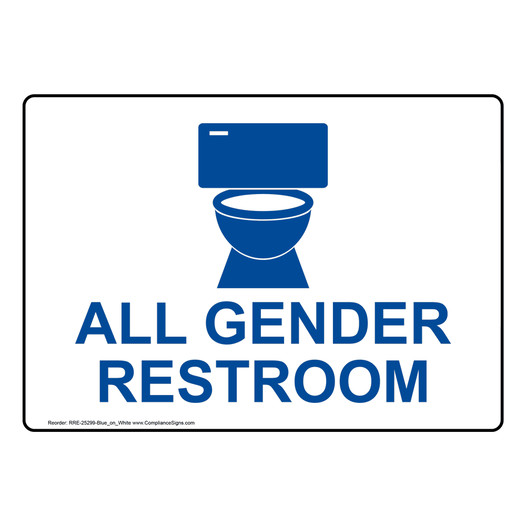 White Accessible All Gender Restroom Sign With Symbol RRE-25299-Blue_on_White