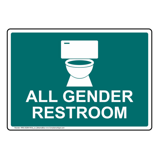 Bahama Blue Accessible All Gender Restroom Sign With Symbol RRE-25299-White_on_BahamaBlue
