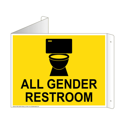 Yellow Triangle-Mount ALL GENDER RESTROOM Sign With Symbol RRE-25299Tri-Black_on_Yellow