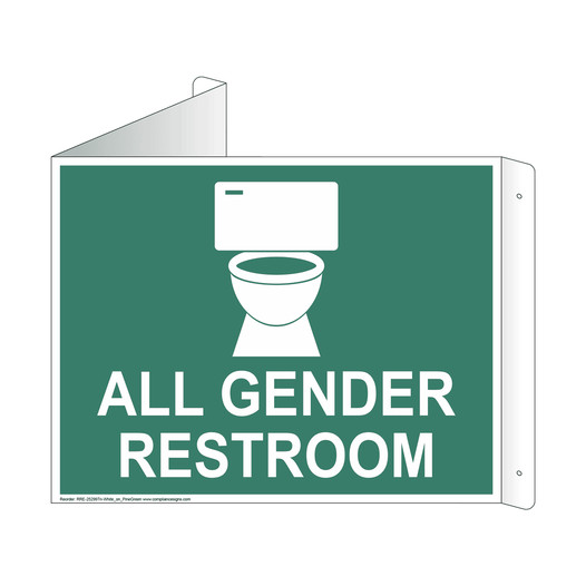 Pine Green Triangle-Mount ALL GENDER RESTROOM Sign With Symbol