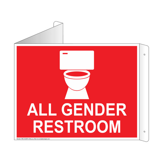 Red Triangle-Mount ALL GENDER RESTROOM Sign With Symbol RRE-25299Tri-White_on_Red