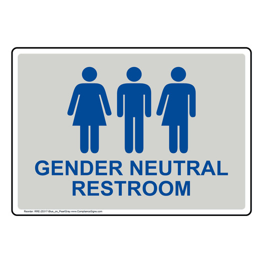 Pearl Gray Gender Neutral Restroom Sign With Symbol RRE-25317-Blue_on_PearlGray