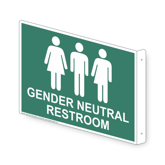 Projection-Mount Pine Green GENDER NEUTRAL RESTROOM Sign With Symbol RRE-25317Proj-White_on_PineGreen