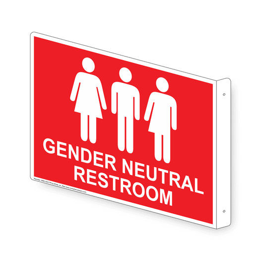 Projection-Mount Red GENDER NEUTRAL RESTROOM Sign With Symbol RRE-25317Proj-White_on_Red