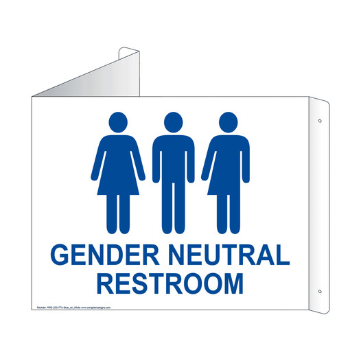White Triangle-Mount GENDER NEUTRAL RESTROOM Sign With Symbol