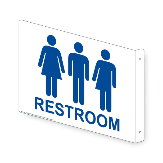 Projection-Mount White RESTROOM Sign With Symbol RRE-25344Proj-Blue_on_White