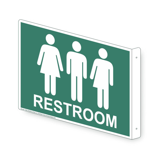 Projection-Mount Pine Green RESTROOM Sign With Symbol RRE-25344Proj-White_on_PineGreen
