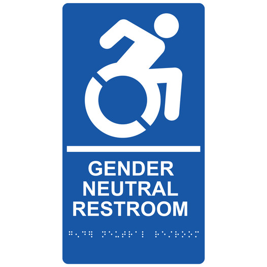 Blue Braille GENDER NEUTRAL RESTROOM Sign with Dynamic Accessibility Symbol RRE-35208R-White_on_Blue