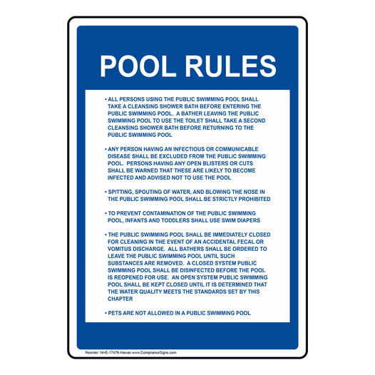 Hawaii Pool Rules Sign NHE-17476-Hawaii