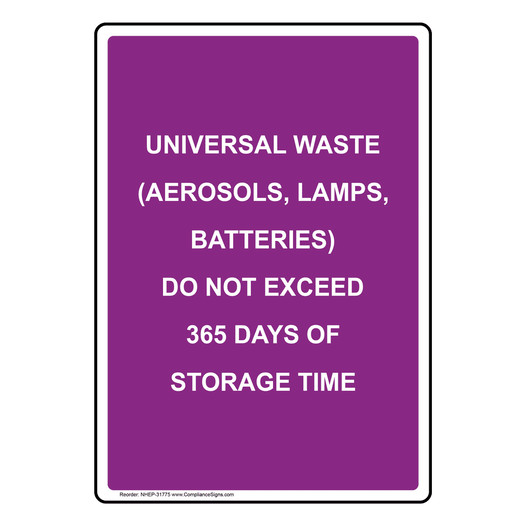 Portrait Universal Waste (Aerosols Lamps Batteries) Sign