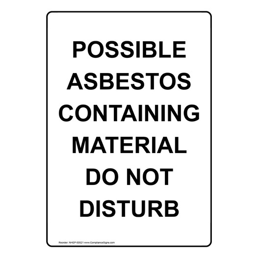 Portrait POSSIBLE ASBESTOS CONTAINING MATERIAL Sign NHEP-50521