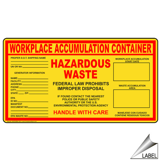 Workplace Accumulation Container Label for Hazmat HAZCHEM-15014