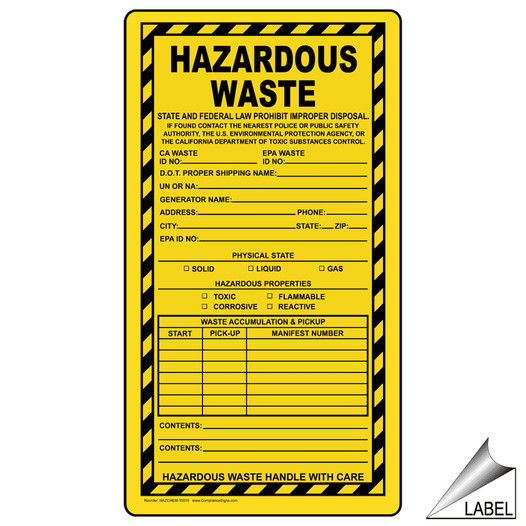 Hazardous Waste Law Prohibit Improper Disposal Label HAZCHEM-15015