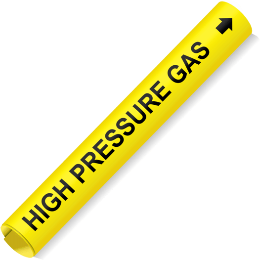 Coiled Black-on-Yellow High Pressure Gas Pipe Marker CS634097