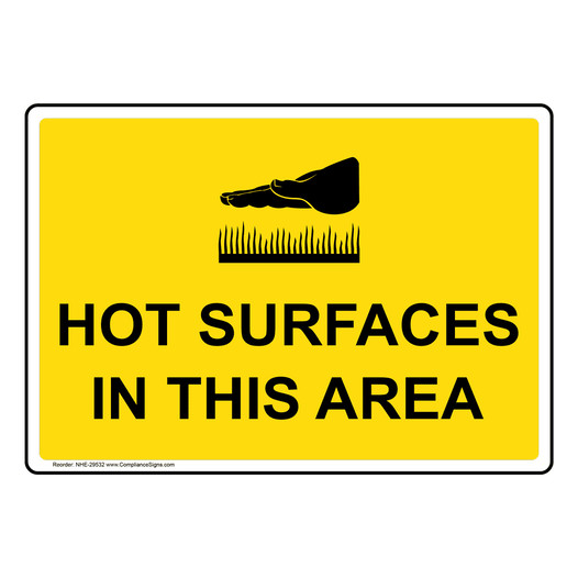 Hot Surfaces In This Area Sign With Symbol NHE-29532
