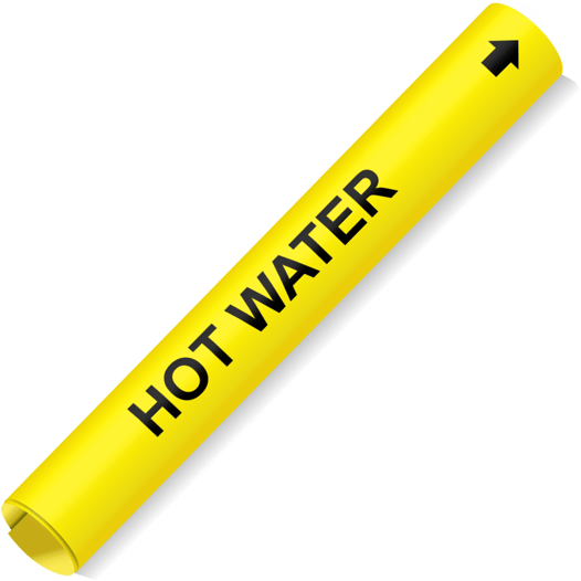 Coiled Black-on-Yellow Hot Water Pipe Marker CS108681