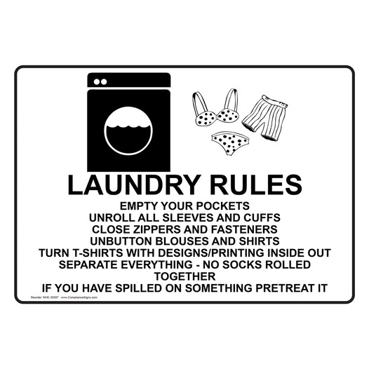 Laundry Rules Empty Your Pockets Sign With Symbol NHE-30587