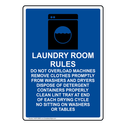 Portrait Laundry Room Rules Do Not Sign With Symbol NHEP-30585
