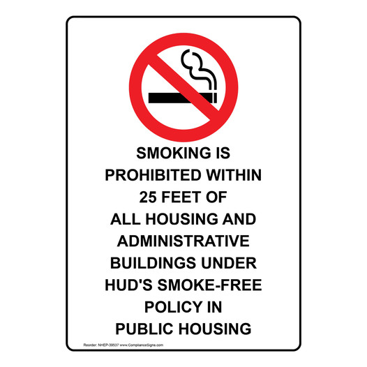 Portrait HUD Smoking Prohibited 25 Feet Sign With Symbol NHEP-39537