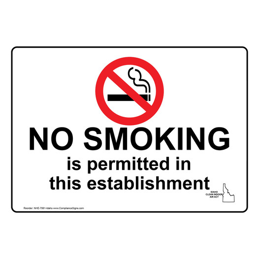 Idaho No Smoking Is Permitted In This Establishment Sign NHE-7061-Idaho
