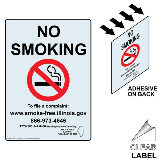 Illinois No Smoking To File A Complaint Clear Label NHE-7658-Illinois