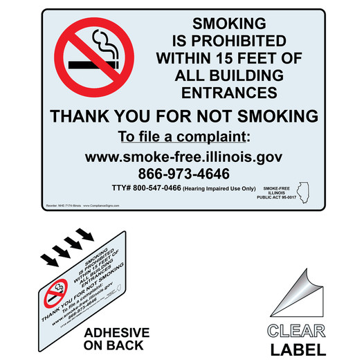 Illinois Smoking Is Prohibited Within 15 Feet Clear Label NHE-7174-Illinois
