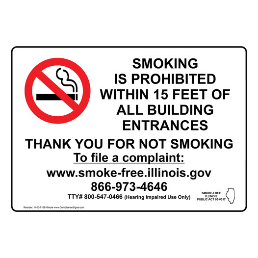 Illinois Smoking Is Prohibited Within 15 Feet Sign NHE-7168-Illinois