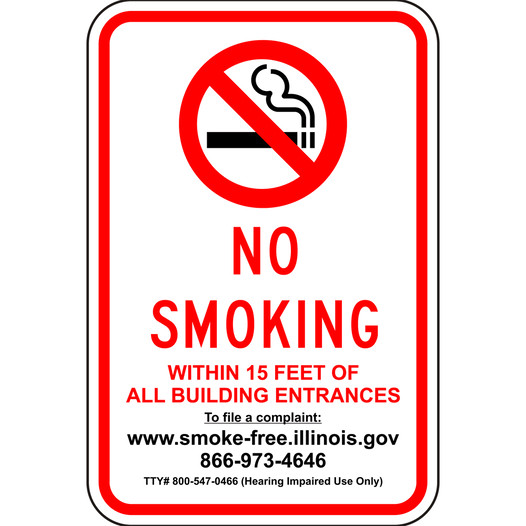 Illinois No Smoking 15 Feet Of All Building Entrances Sign NHE-7196-Illinois