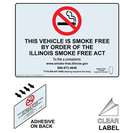 Illinois This Vehicle Is Smoke Free Clear Label NHE-7178-Illinois