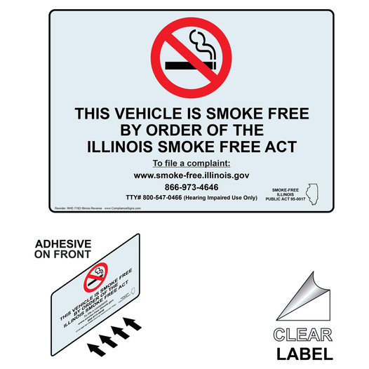 Illinois This Vehicle Is Smoke Free Label With Front Adhesive NHE-7182-Illinois-Reverse
