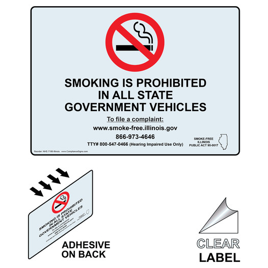 Illinois Smoking Prohibited In All State Vehicles Clear Label NHE-7186-Illinois