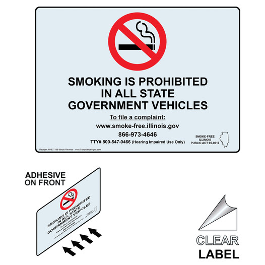 Illinois Smoking Prohibited State Vehicles Label With Front Adhesive NHE-7188-Illinois-Reverse