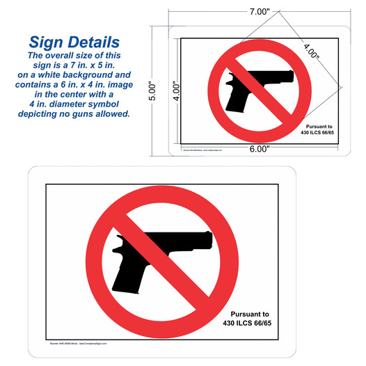 Illinois No Firearms Pursuant To 430 ILCS 66/65 Sign NHE-26560-Illinois