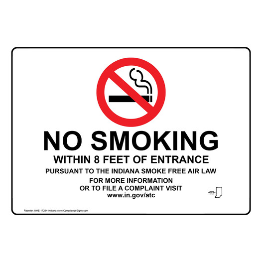 Indiana No Smoking Within 8 Feet Of Entrance Sign NHE-17294-Indiana
