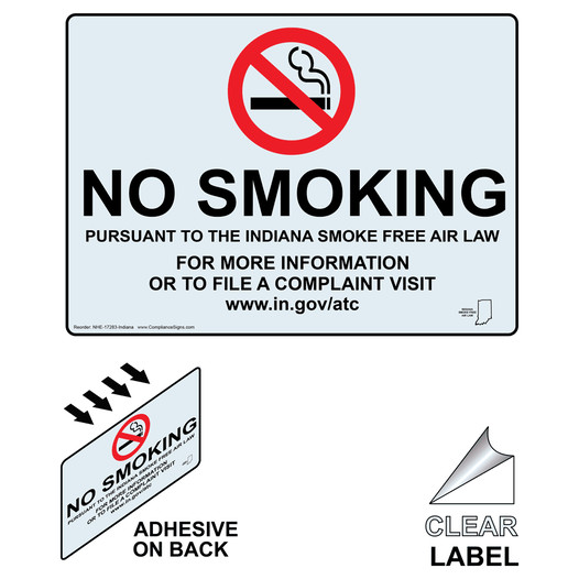Indiana No Smoking Smoke Free Air Law Clear Label NHE-17283-Indiana