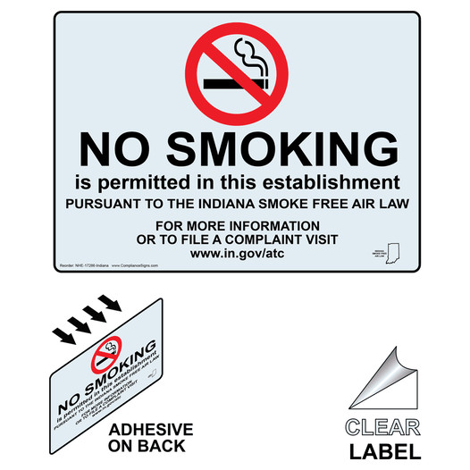 Indiana No Smoking In This Establishment Clear Label